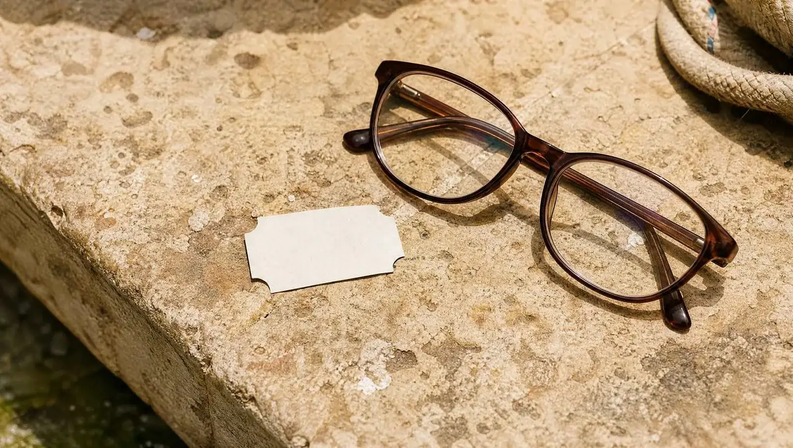 A blank paper ticket on a warm stone ledge